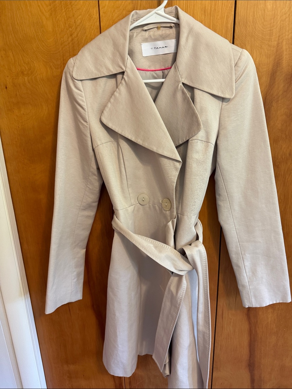 Tahari Light Cream Trench Coat with Waist Tie